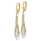 14K Two-tone Polished Diamond-cut Dangle Leverback Earrings