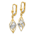 14K Two-tone Polished Diamond-cut Bead and Twist Dangle Leverback Earrings