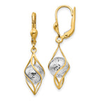 14K Two-tone Polished Diamond-cut Bead and Twist Dangle Leverback Earrings
