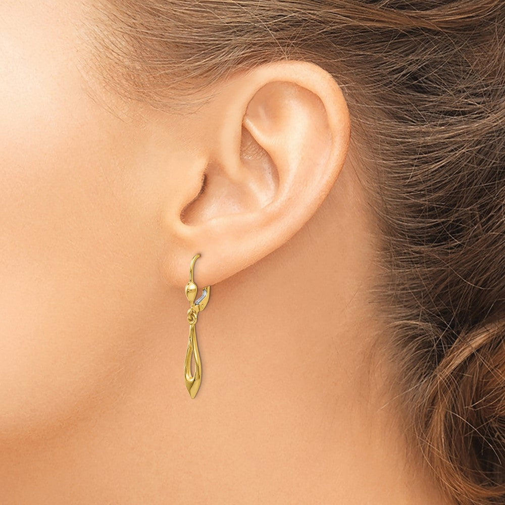 14K Polished Open Teardrop Dangle Leverback Earrings