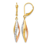 14K Two-tone with White Rhodium Diamond-cut Twist Dangle Leverback Earrings