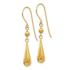 14K Grooved Puffed Teardrop Dangle French Hook Earrings