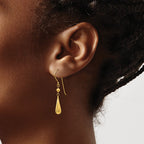 14K Grooved Puffed Teardrop Dangle French Hook Earrings
