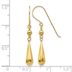 14K Grooved Puffed Teardrop Dangle French Hook Earrings
