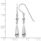 14K White Gold Grooved Puffed Teardrop Dangle French Hook Earrings