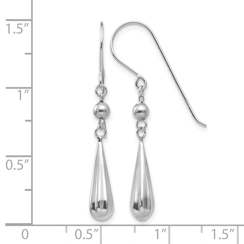 14K White Gold Grooved Puffed Teardrop Dangle French Hook Earrings