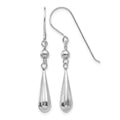 14K White Gold Grooved Puffed Teardrop Dangle French Hook Earrings