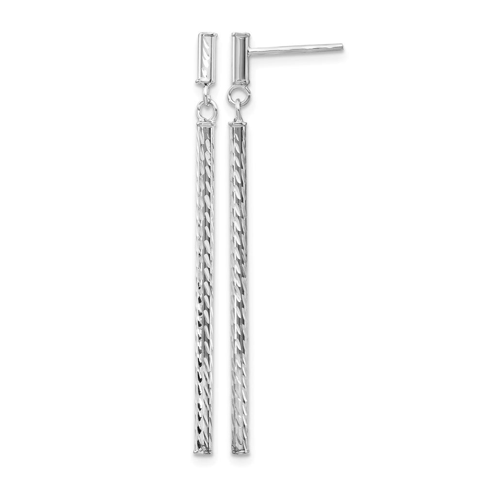 14k White Gold Polished and Diamond-cut Bar Dangle Post Earrings