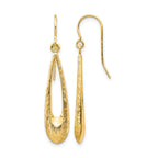 14k Polished and Textured Teardrop Dangle French Hook Earrings