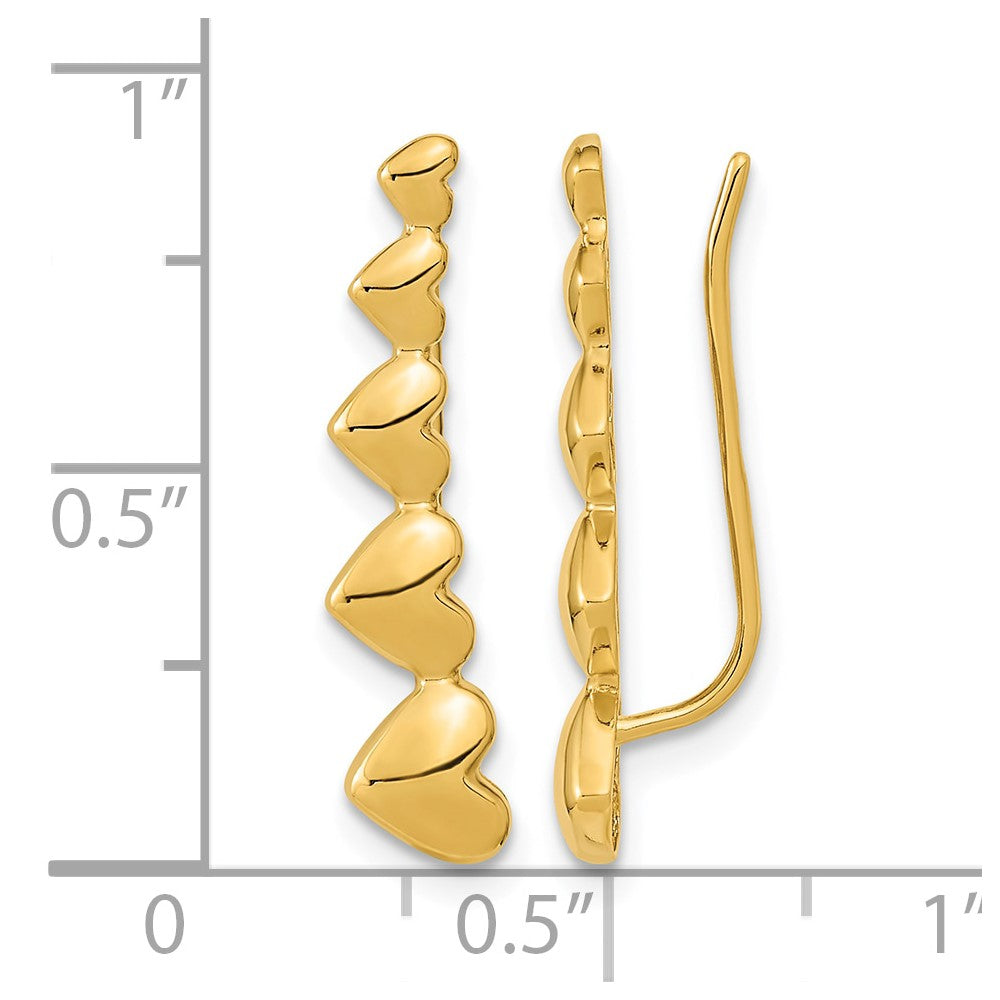 14k Graduated Hearts Polished Ear Climber Earrings