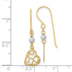 14k Two-tone Satin Diamond-cut Heart Dangle French Hook Earrings