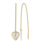 14k and White Rhodium Polished/Satin/Diamond-cut Heart Threader Earrings