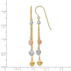 14k Tri-color Diamond-cut Triple Heart and Chain Dangle French Hook Earrings