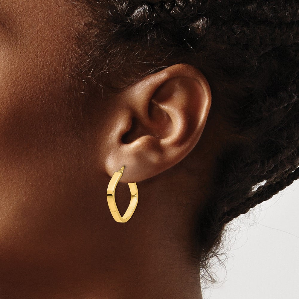 14K 3x27mm Flat Edge Square Tube Hoop Earrings