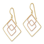 14k Two-tone Diamond-cut Graduated Square Drop French Hook Earrings