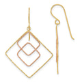 14k Two-tone Diamond-cut Graduated Square Drop French Hook Earrings