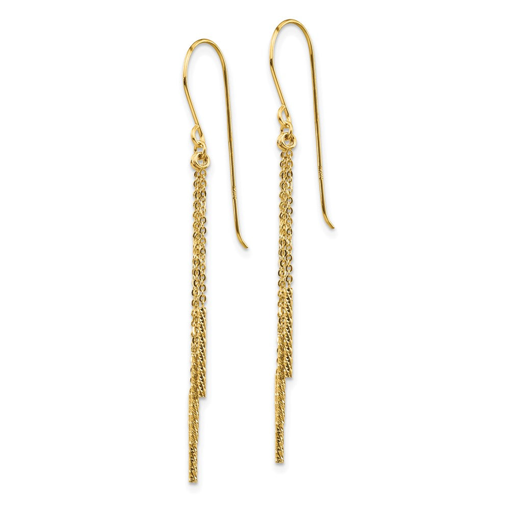 14k Polished Diamond-cut Chain and Bar Dangle French Hook Earrings
