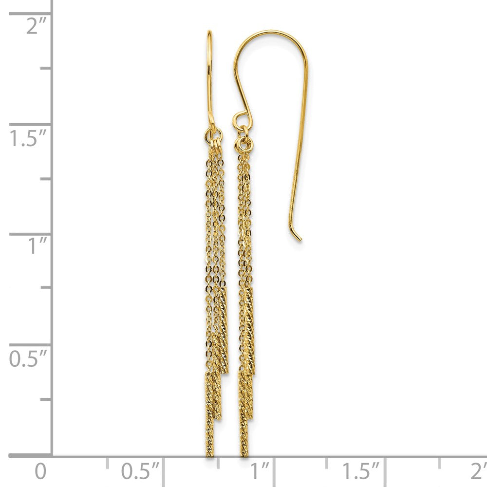 14k Polished Diamond-cut Chain and Bar Dangle French Hook Earrings
