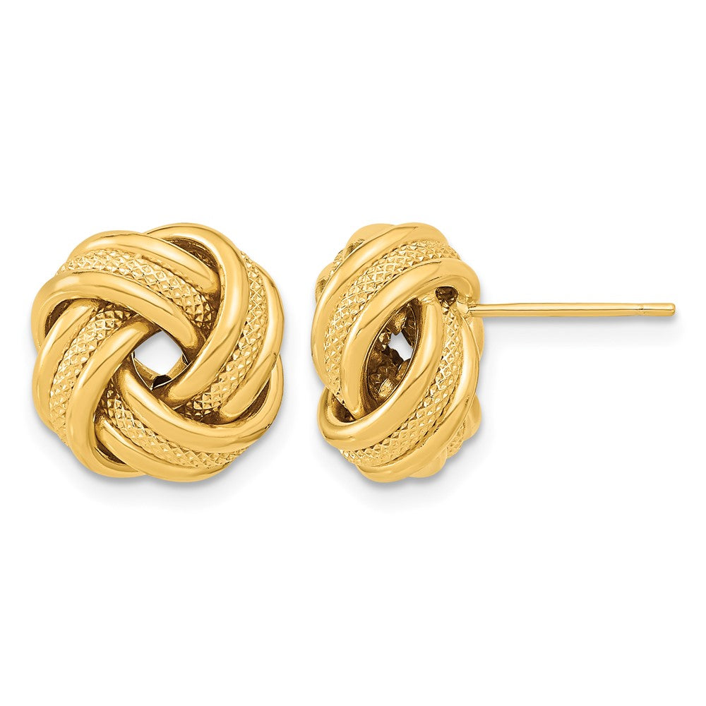 14k 13mm Polished Textured Triple Love Knot Post Earrings