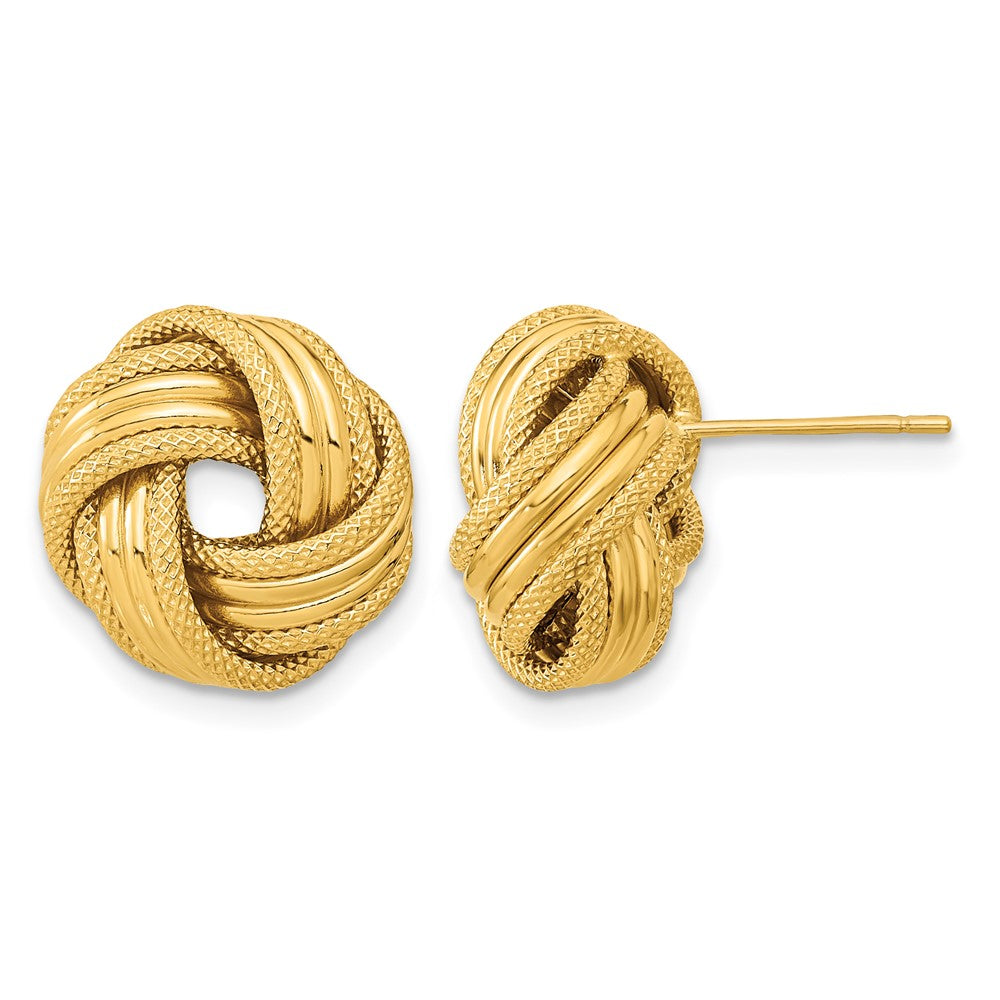 14k 14mm Polished and Textured Love Knot Post Earrings
