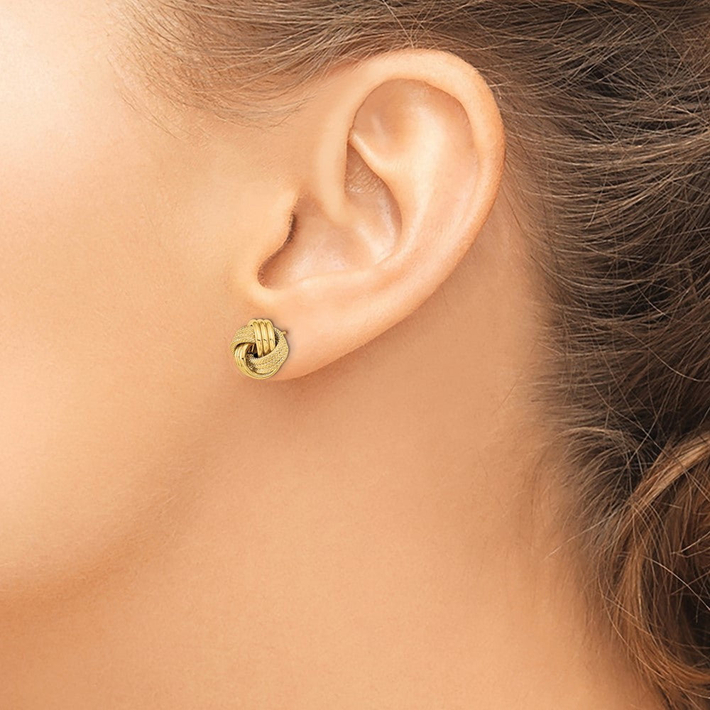 14k 11mm Polished Textured Triple Love Knot Post Earrings