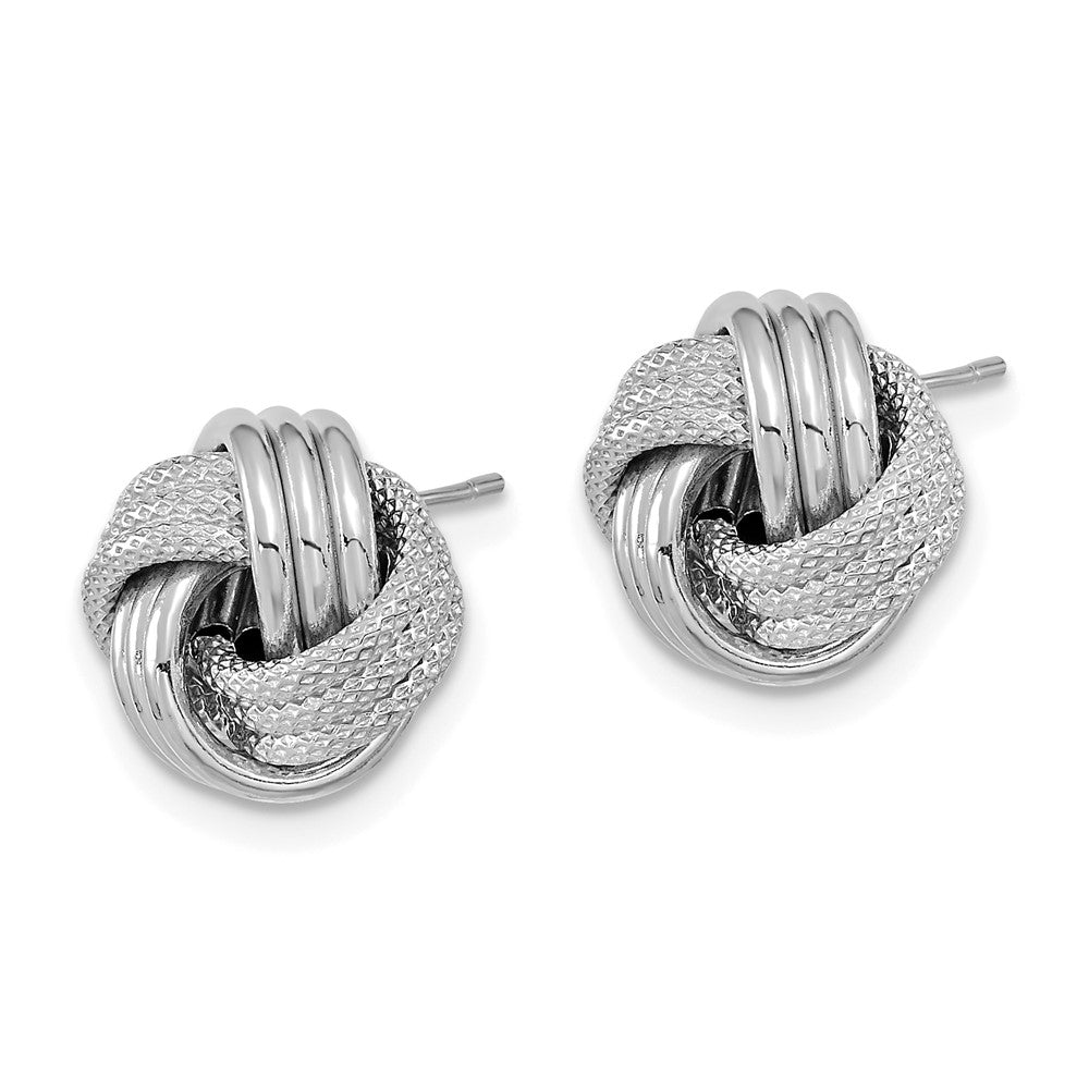 14k White Gold 11mm Polished Textured Triple Love Knot Post Earrings