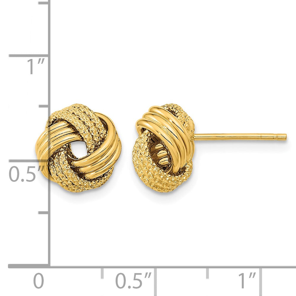 14k 10mm Polished Textured Triple Love Knot Post Earrings