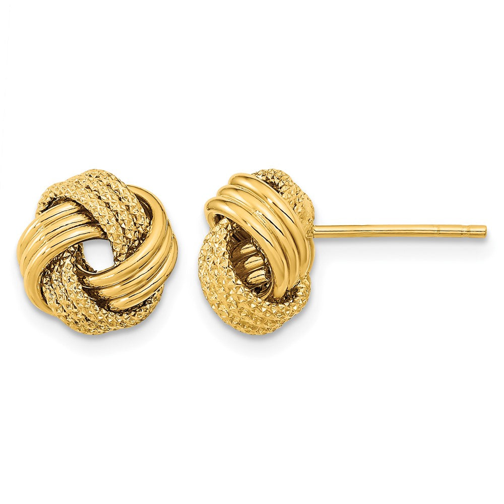 14k 10mm Polished Textured Triple Love Knot Post Earrings