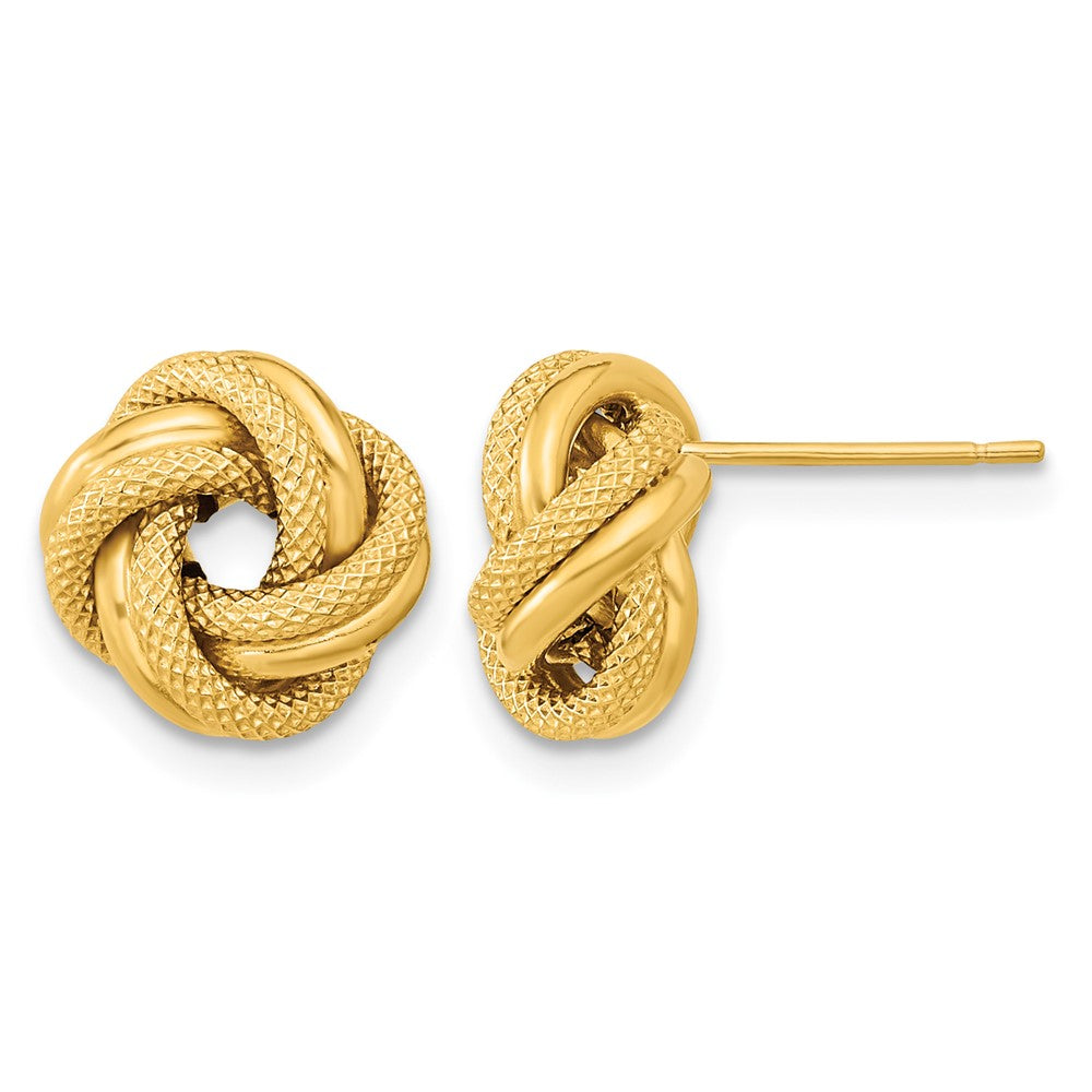 14k 10mm Polished Textured Double Love Knot Post Earrings