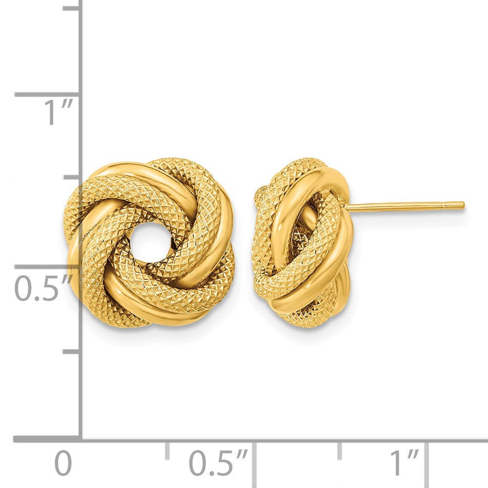 14k 13.5mm Polished Textured Double Love Knot Post Earrings