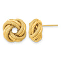 14k 13.5mm Polished Textured Double Love Knot Post Earrings