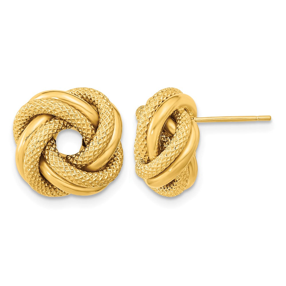 14k 13.5mm Polished Textured Double Love Knot Post Earrings