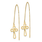 14k Polished Diamond-cut Box Chain with Cross Threader Earrings