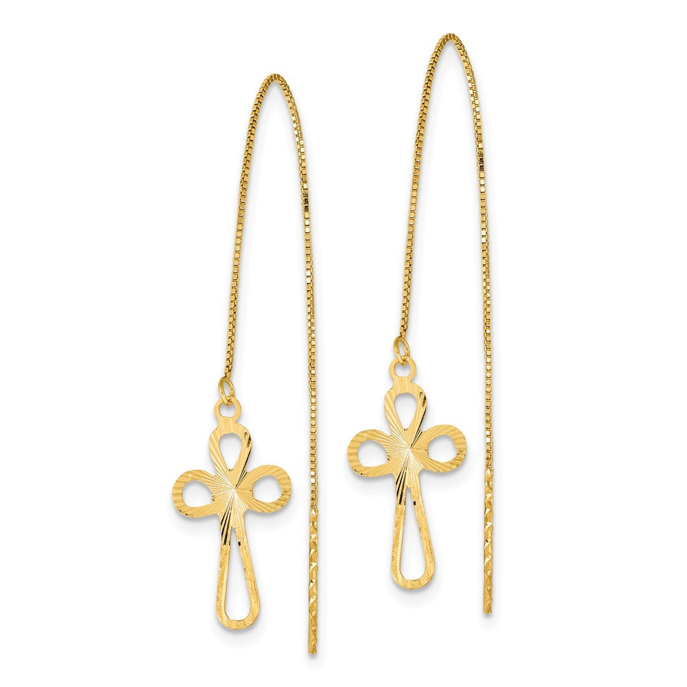 14k Polished Diamond-cut Box Chain with Cross Threader Earrings