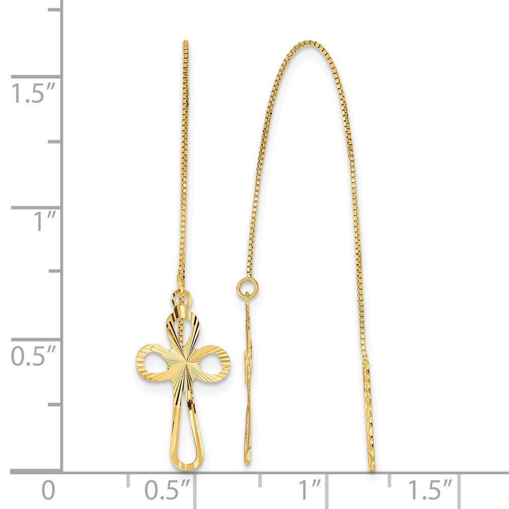 14k Polished Diamond-cut Box Chain with Cross Threader Earrings