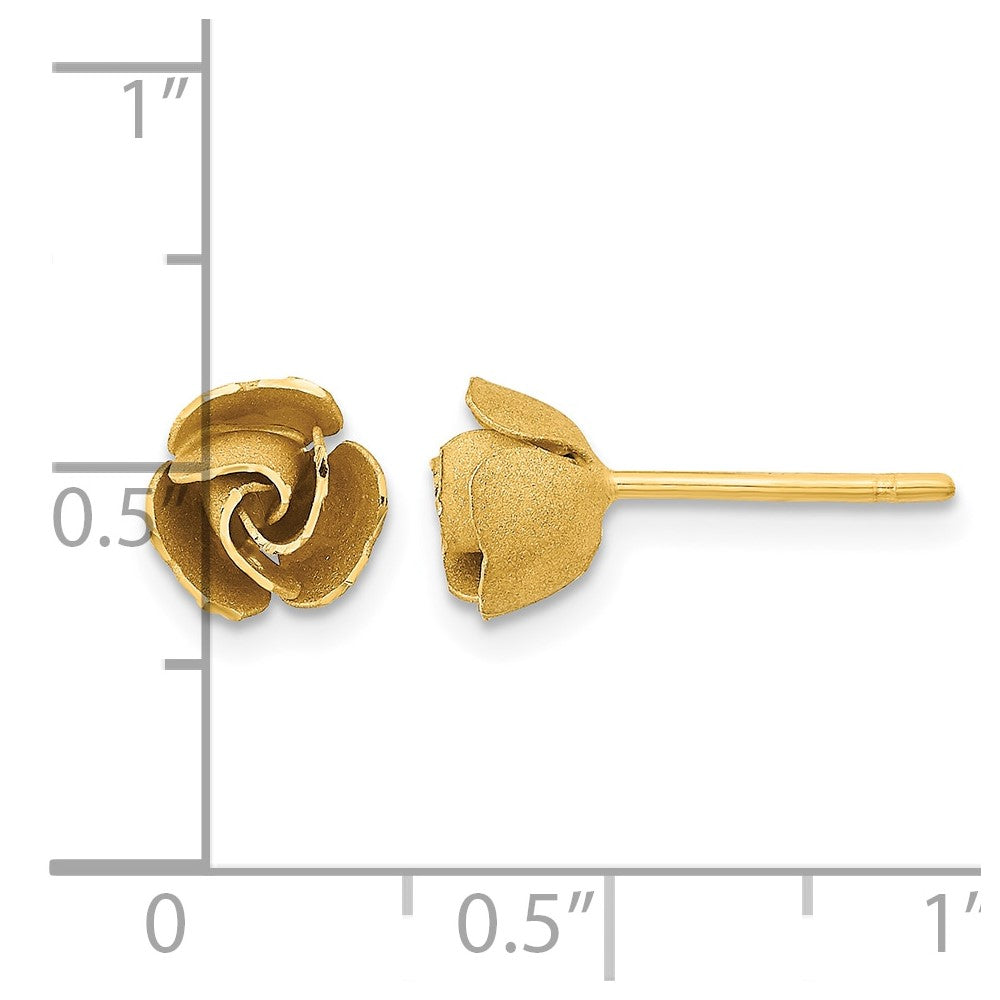 14k Satin Finish Diamond-cut Rose Post Earrings