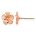 14k Rose Rhodium with Yellow Gold Post Satin Diamond-cut Plumeria Earrings