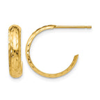 14k Diamond-cut 3mm J-Hoop Earrings