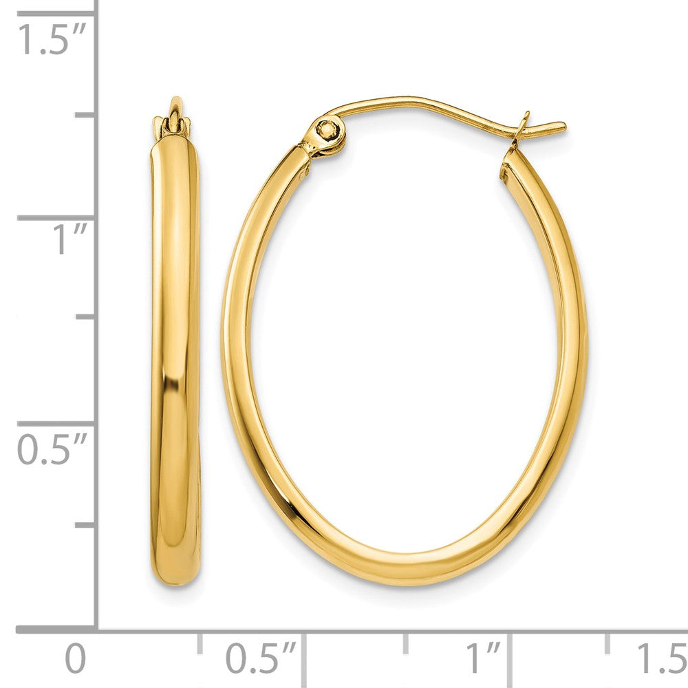 14k 3x29mm Oval Tube Hoop Earrings