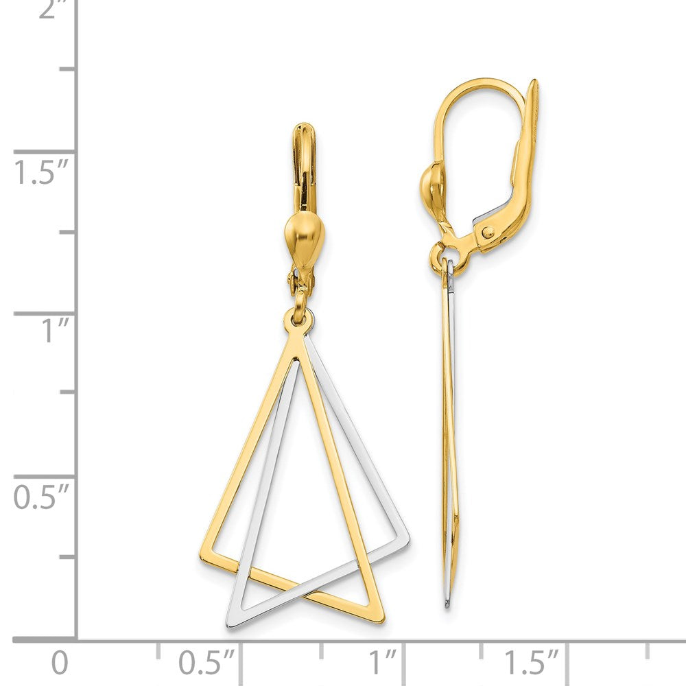 14k Two-tone Polished Triangles Drop Leverback Earrings