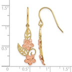 14K Two-tone Fancy Plumeria Dangle French Wire Earrings