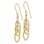 14k Two-tone Ovals and Mirror Beads Dangle French Hook Earrings