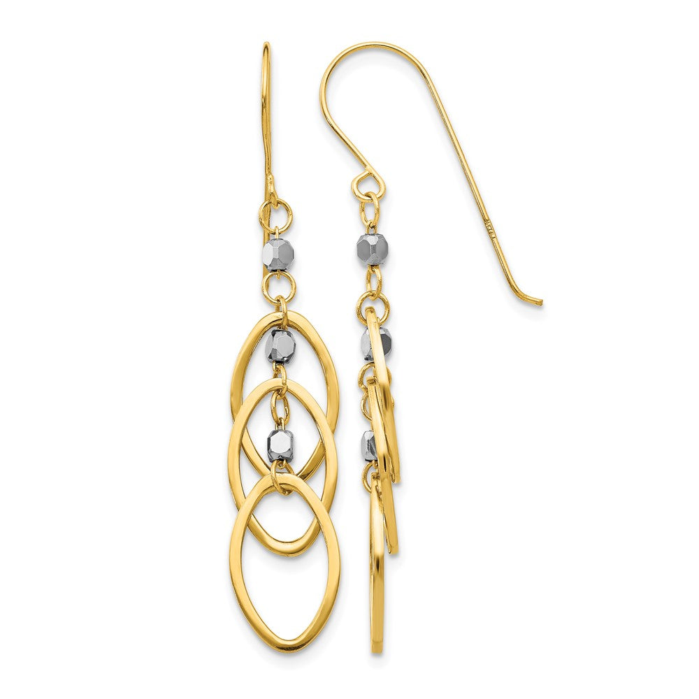 14k Two-tone Ovals and Mirror Beads Dangle French Hook Earrings