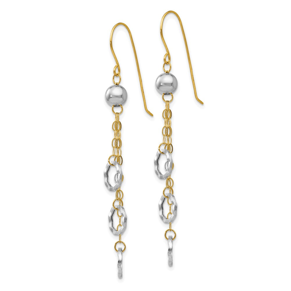 14k Two-tone Circle and Chain Dangle French Hook Earrings