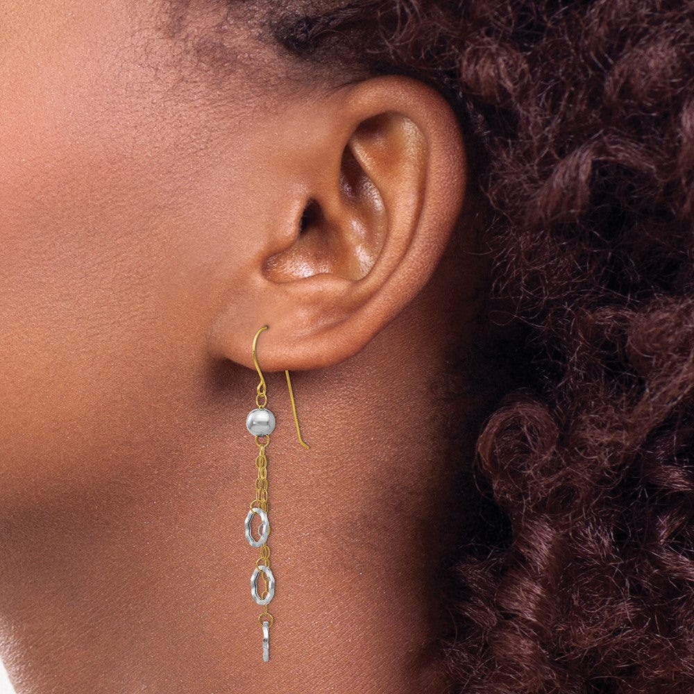 14k Two-tone Circle and Chain Dangle French Hook Earrings