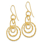 14k Textured Circles Dangle French Hook Earrings