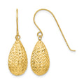 14k Textured Puffed Teardrop Dangle French Hook Earrings