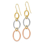 14k Tri-color Triple Graduated Circle Dangle French Hook Earrings
