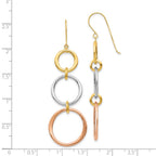 14k Tri-color Triple Graduated Circle Dangle French Hook Earrings