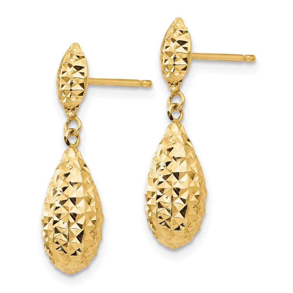 14k Diamond-cut Puffed Teardrop Dangle Post Earrings